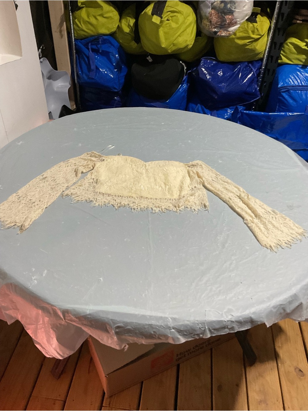 Crochet Fringe Long-Sleeve Crop Top - Cream
